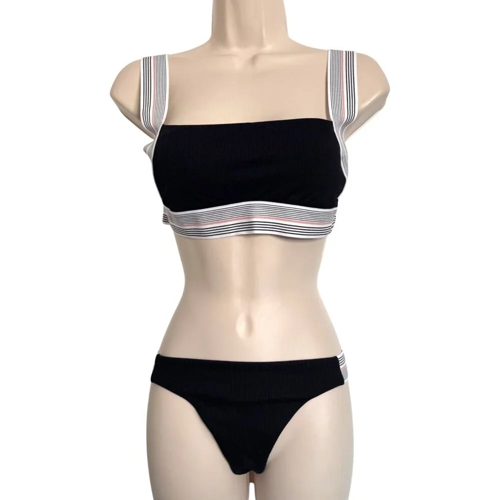 Dolce Vita Two Piece Swimsuit Size S/M Black NWT $134 Bathing Suit Bikini Cheeky